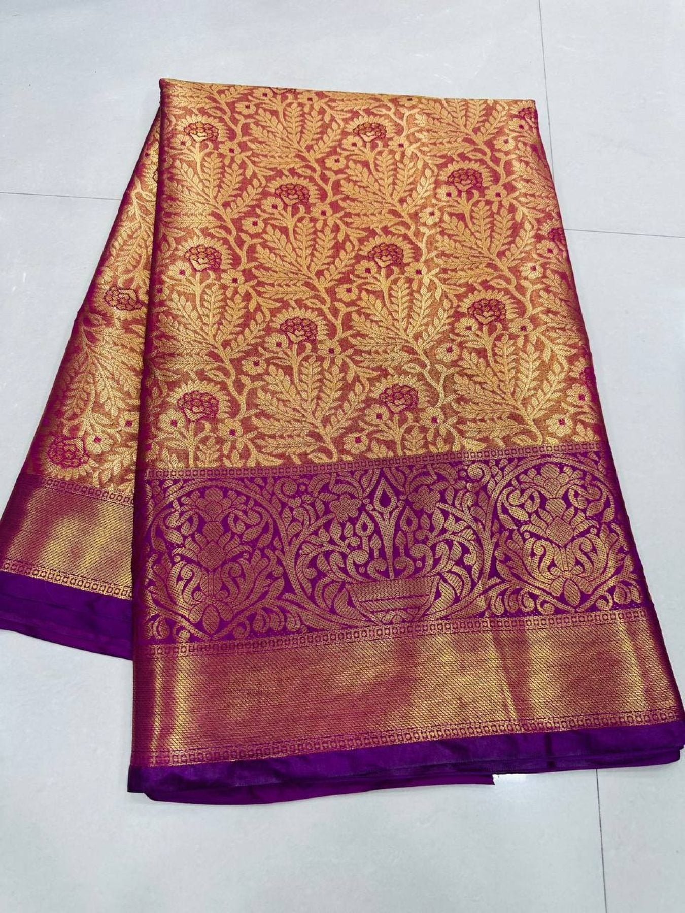 Purple Kanjivaram Saree - blouse and border close-up