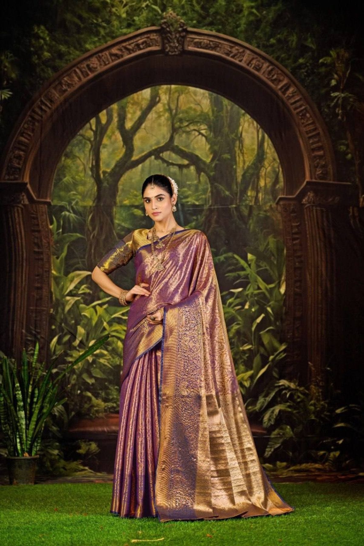 Purple Kanjivaram Saree - side drape view