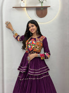 Navratri Gamthi Work Cotton Lehenga Choli with Koti and 9 Meter Flair fabric texture detail