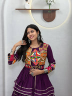 Navratri Gamthi Work Cotton Lehenga Choli with Koti and 9 Meter Flair styling view