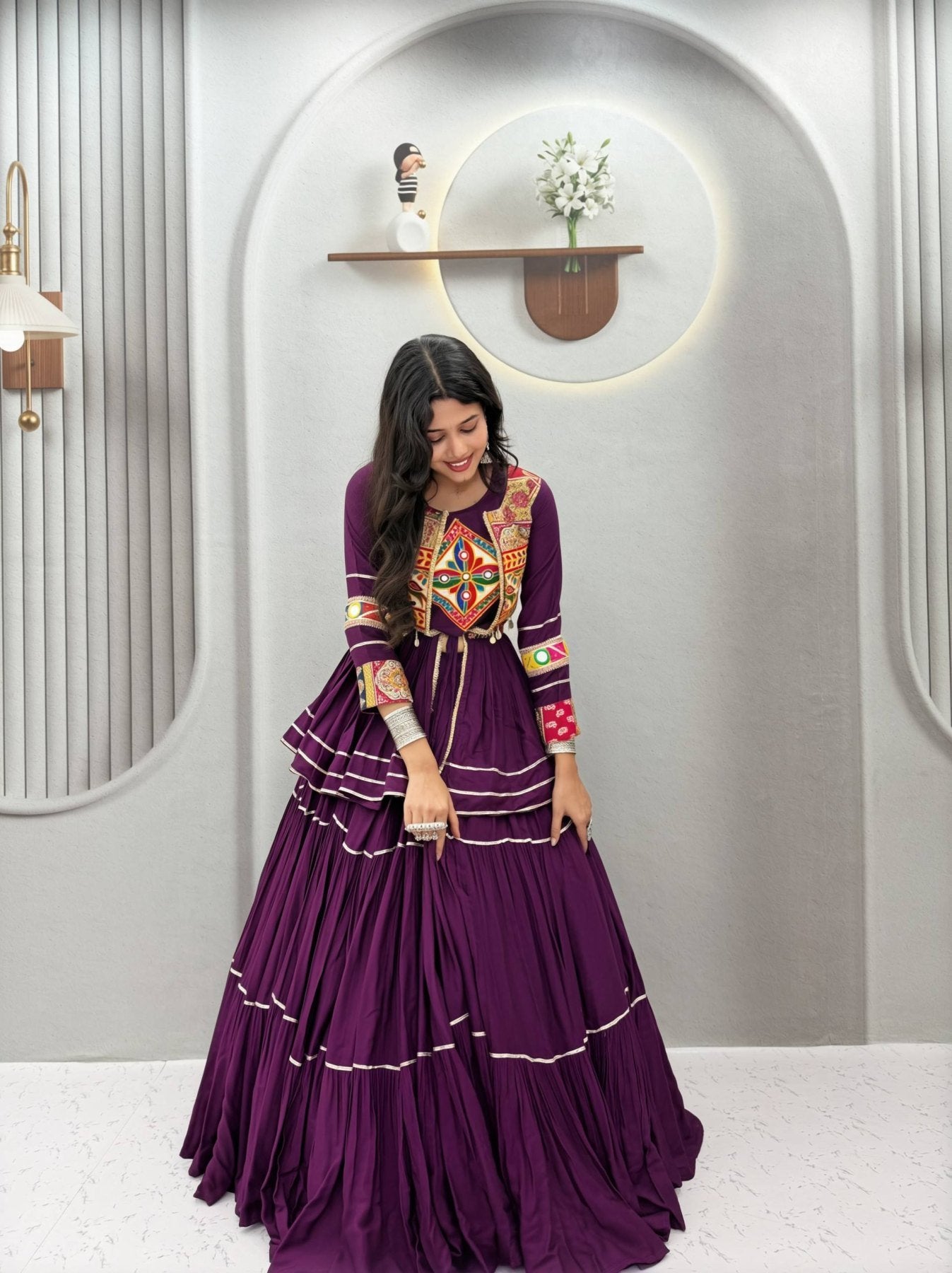 Navratri Gamthi Work Cotton Lehenga Choli with Koti and 9 Meter Flair colour variant view