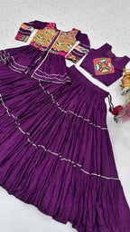 Navratri Gamthi Work Cotton Lehenga Choli with Koti and 9 Meter Flair full drape view