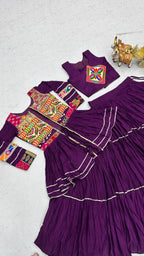 Navratri Gamthi Work Cotton Lehenga Choli with Koti and 9 Meter Flair blouse and dupatta detail