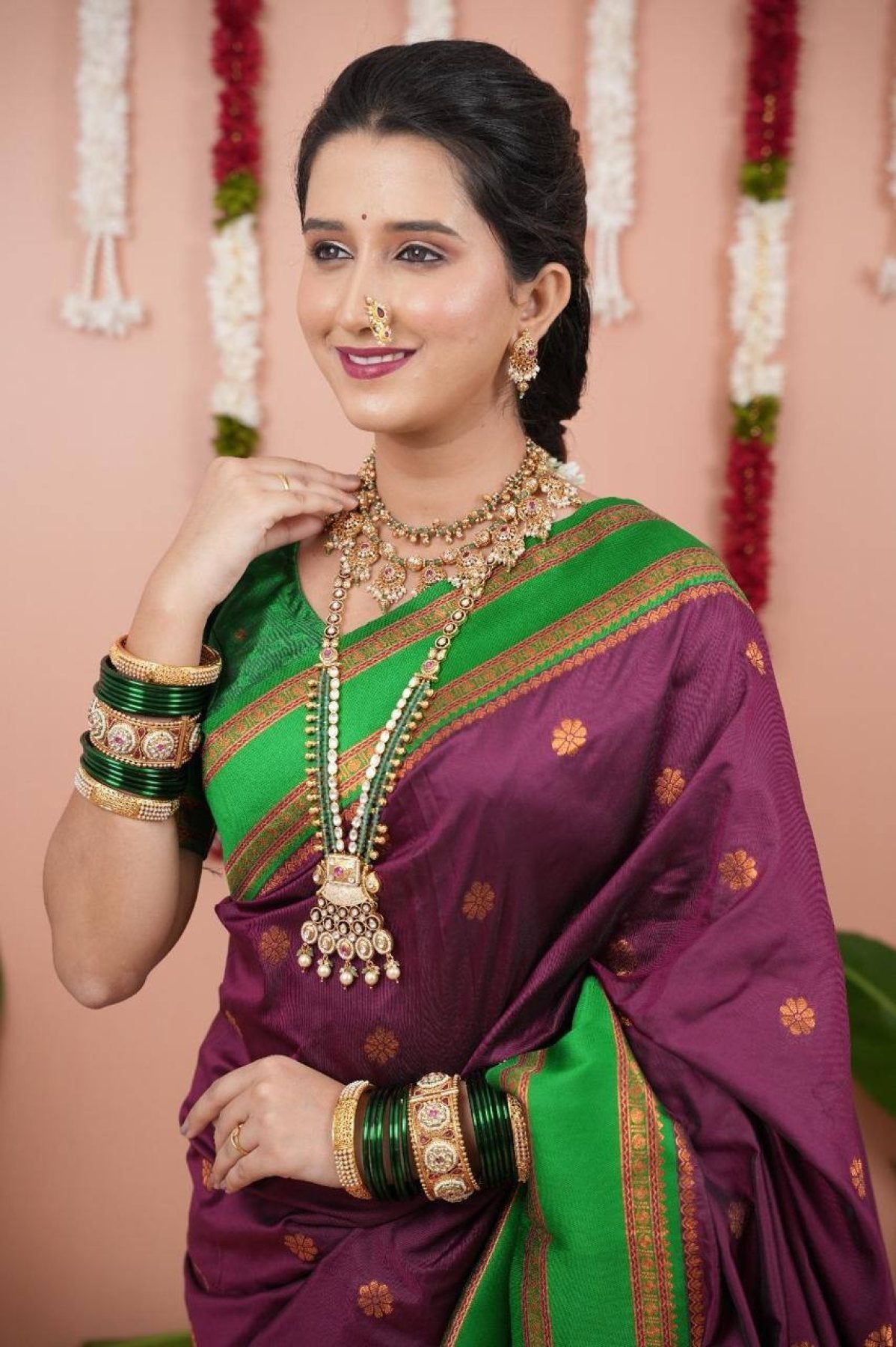 Maroon Silk Saree - Zari embroidery work detail