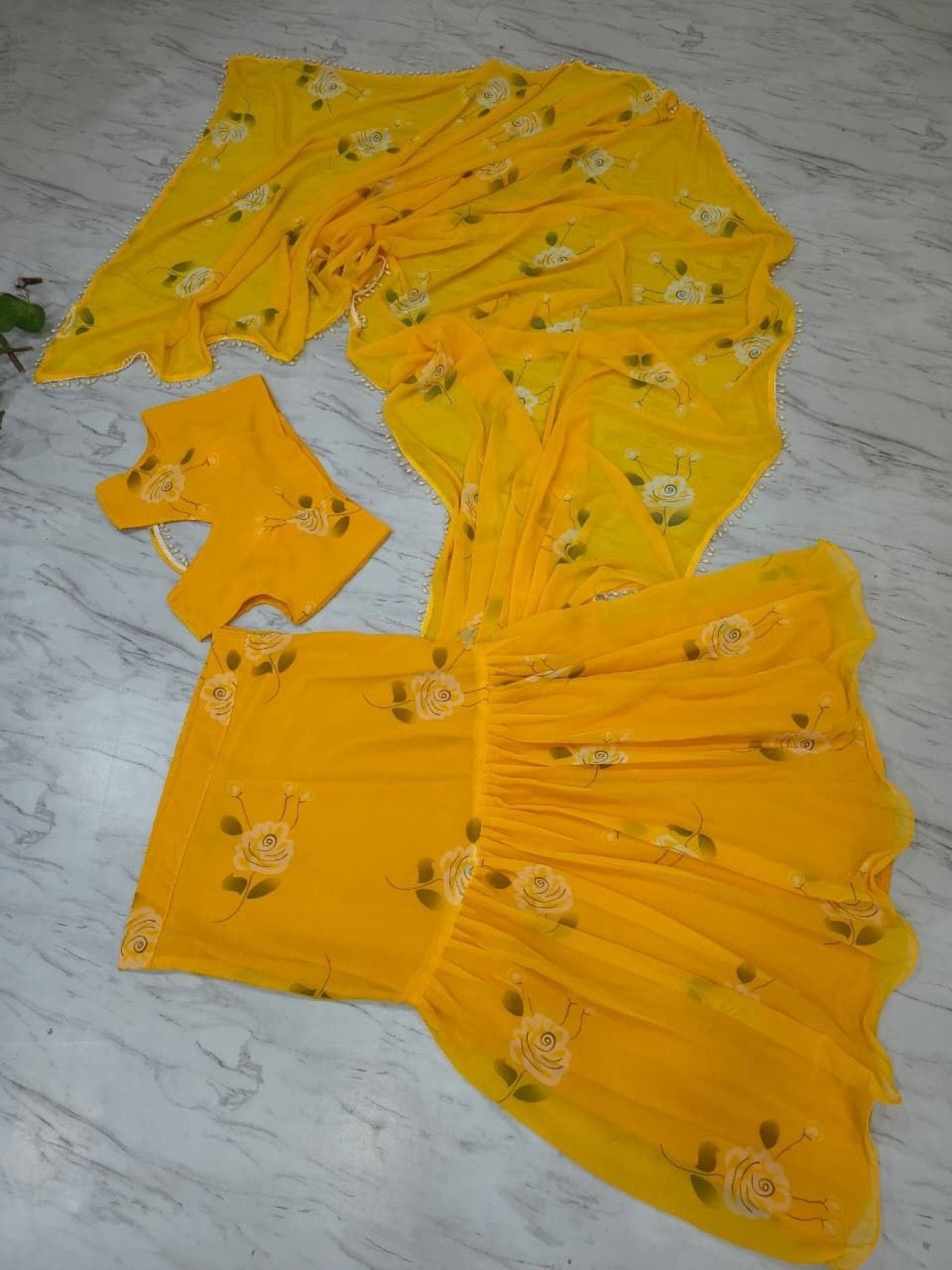 Ruffle Lehenga Saree with Attached Dupatta for Party Wear full drape view