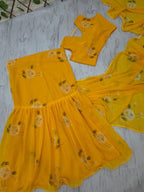 Ruffle Lehenga Saree with Attached Dupatta for Party Wear blouse and dupatta detail