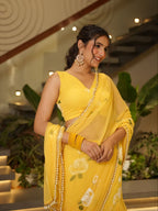 Sky Blue Ruffle Lehenga Saree with Attached Dupatta for Party Wear full drape view