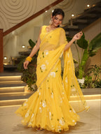 Ruffle Lehenga Saree with Attached Dupatta for Party Wear blouse and dupatta detail