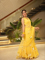 Ruffle Lehenga Saree with Attached Dupatta for Party Wear embroidery close-up