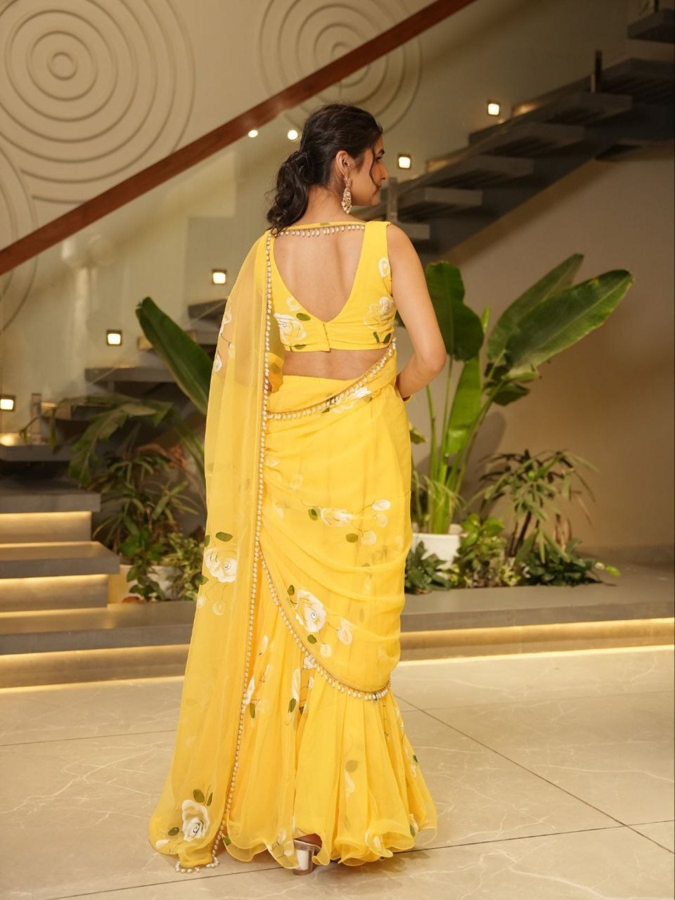 Ruffle Lehenga Saree with Attached Dupatta for Party Wear fabric texture detail