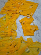 Ruffle Lehenga Saree with Attached Dupatta for Party Wear front view