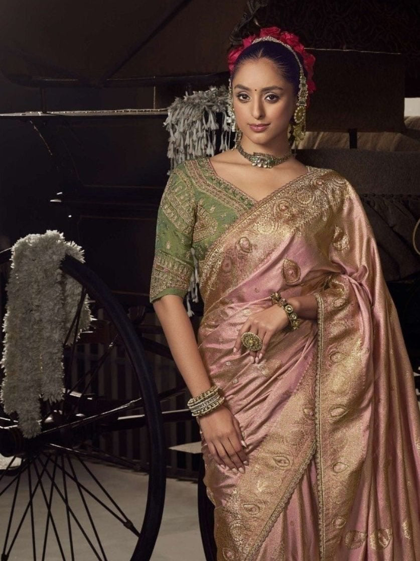 Pink Viscose Saree for women - full front view | Snyvia