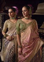 Pink Viscose Saree - side drape view