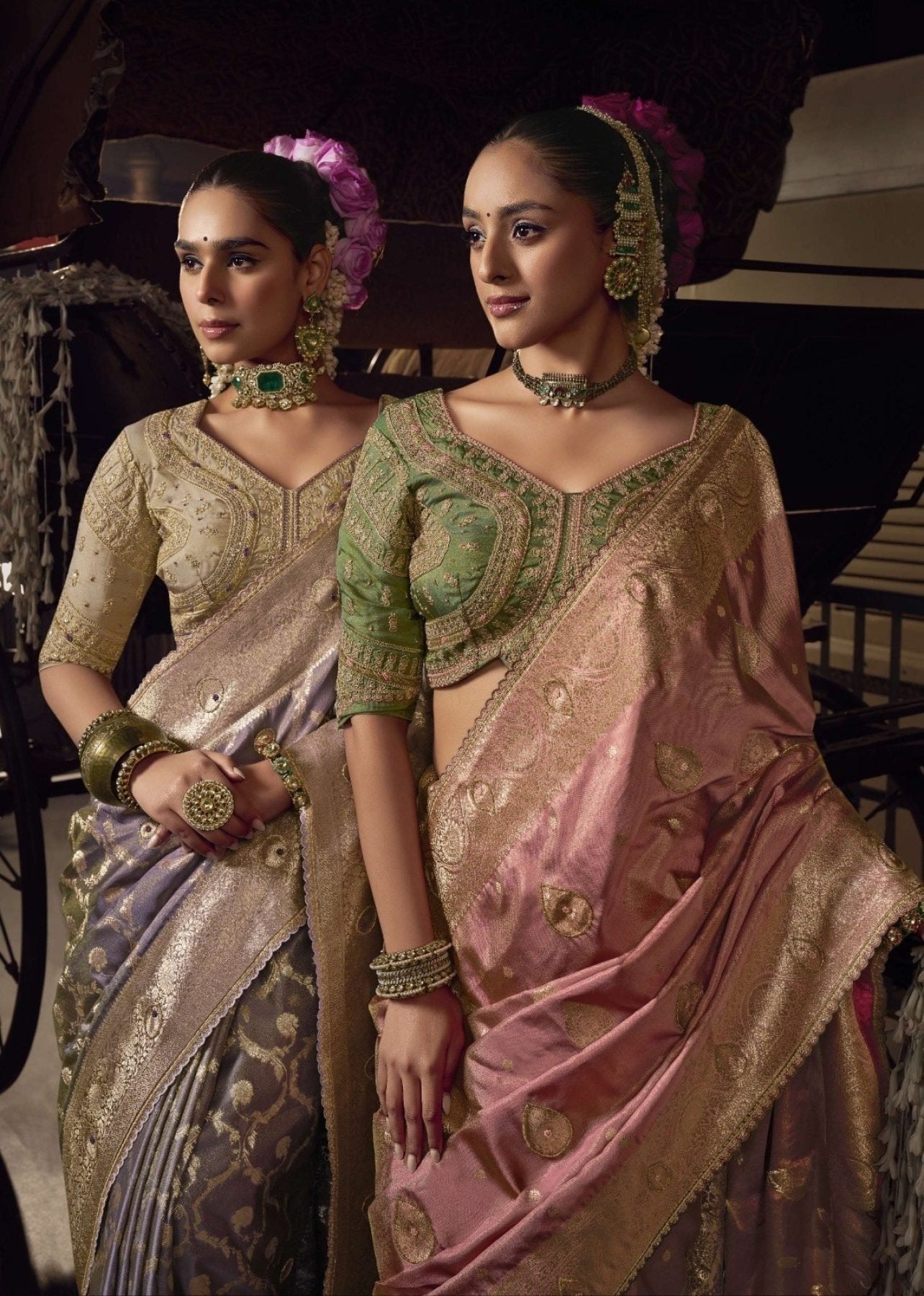 Pink Viscose Saree - side drape view