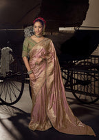 Pink Viscose Saree - blouse and border close-up