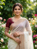 White Georgette Saree for women - full front view | Snyvia