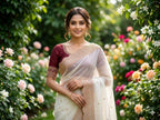 White Georgette Saree - drape and pallu detail