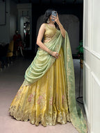 NC Moss Silk Lehenga with Sequins Thread Embroidery for Wedding Wear for women | Snyvia