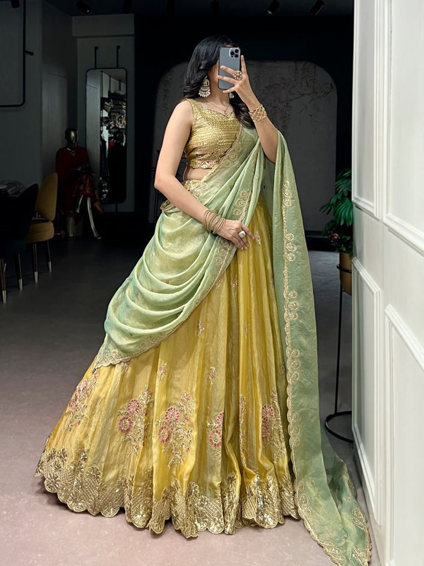 NC Moss Silk Lehenga with Sequins Thread Embroidery for Wedding Wear
