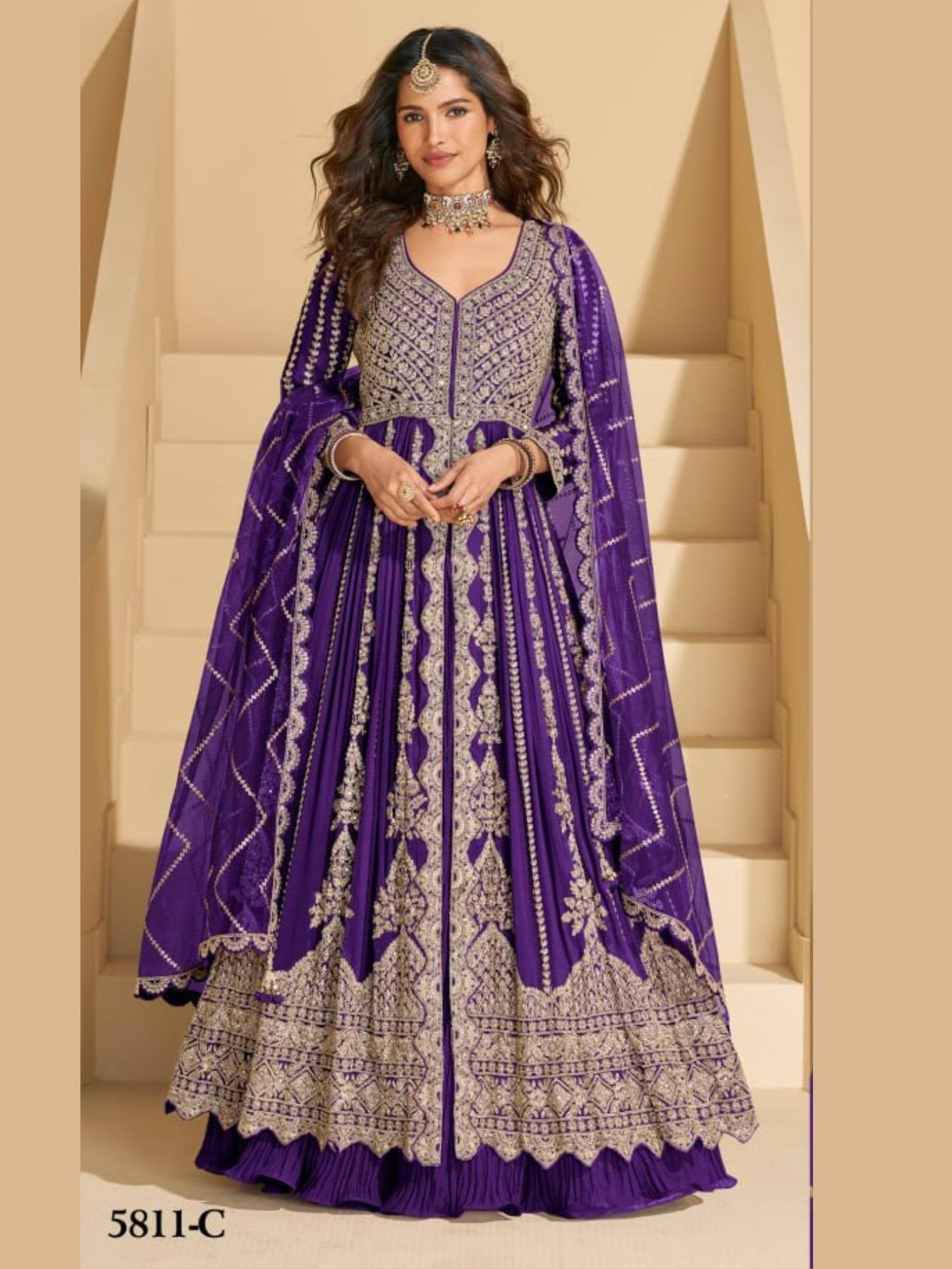 Anarkali Eid Special Lehenga Suit in Heavy Real Chinon with Sequence Embroi front view