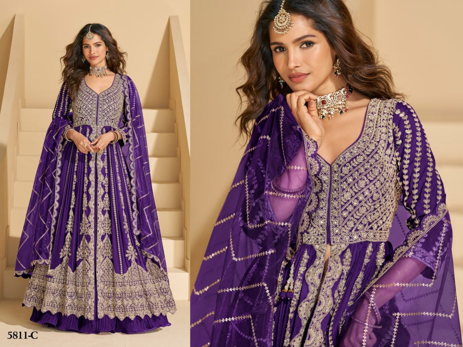 Anarkali Eid Special Lehenga Suit in Heavy Real Chinon with Sequence Embroi blouse and dupatta detail