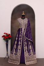 Anarkali Eid Special Lehenga Suit in Heavy Real Chinon with Sequence Embroi embroidery close-up