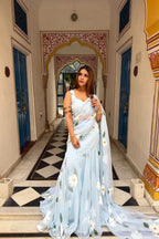 Ruffle Lehenga Saree with Attached Dupatta for Party Wear full drape view