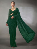 Green Georgette Saree for women - full front view | Snyvia