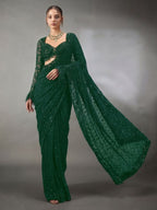 Green Georgette Saree for women - full front view | Snyvia