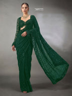 Green Georgette Saree - side drape view