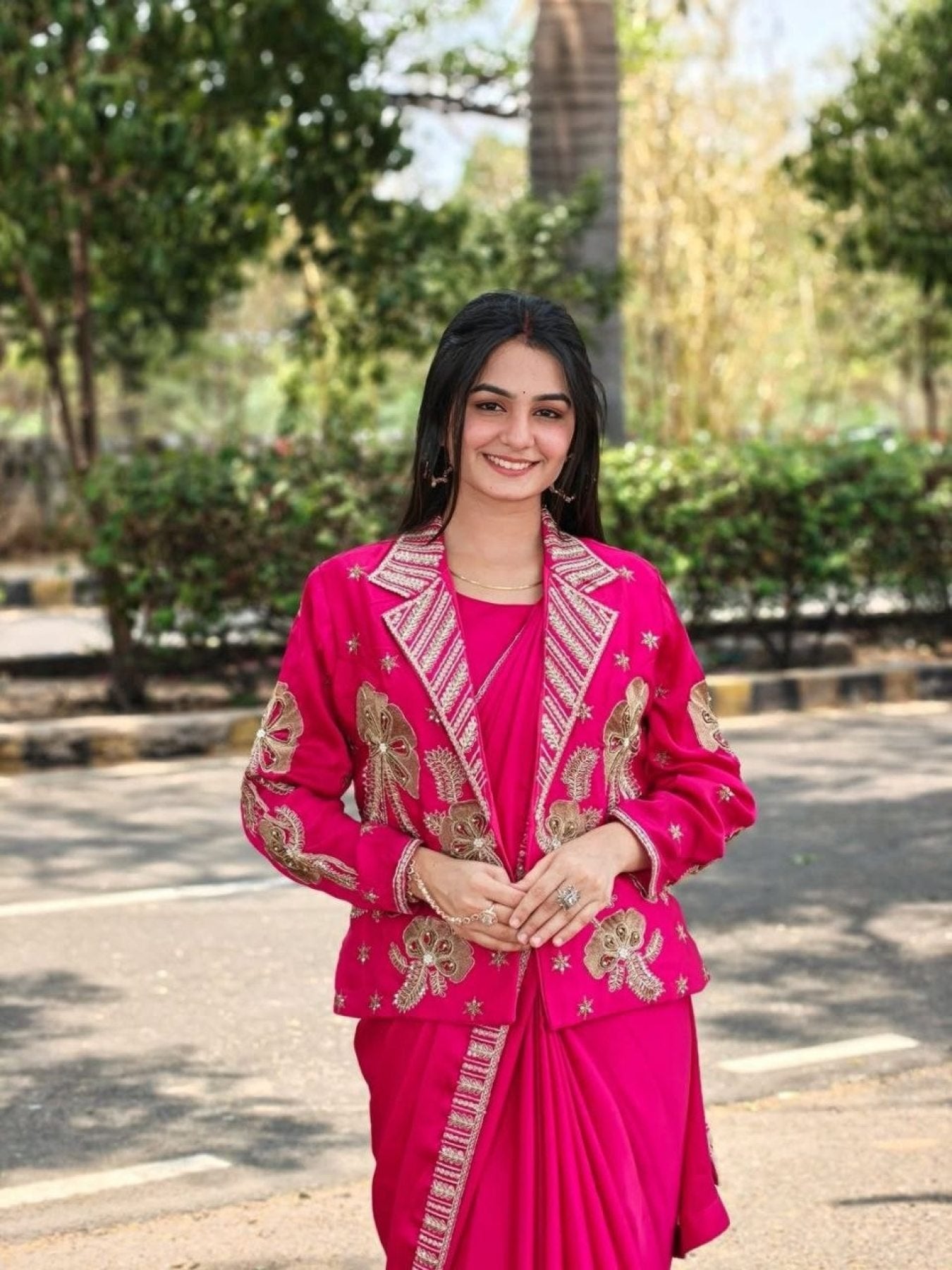 Pink Saree - drape and pallu detail