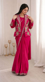 Pink Saree - side drape view