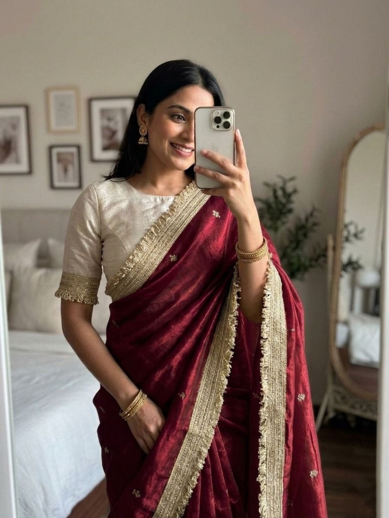 Maroon Silk Saree for women - full front view | Snyvia