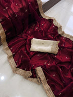 Maroon Silk Saree - blouse and border close-up