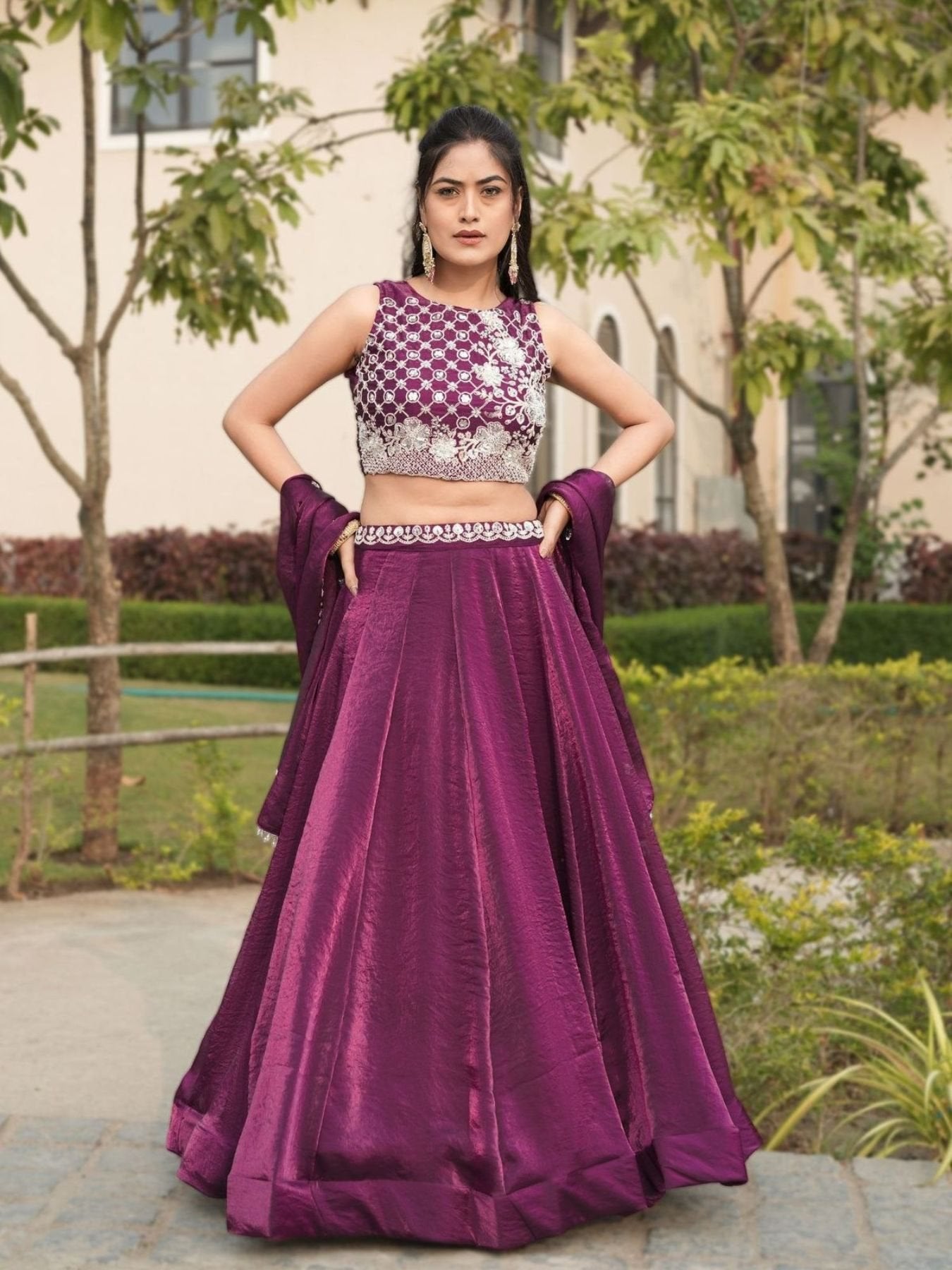 Wine Fendi Silk Lehenga Choli with White Beads Work for Wedding Wear for women | Snyvia