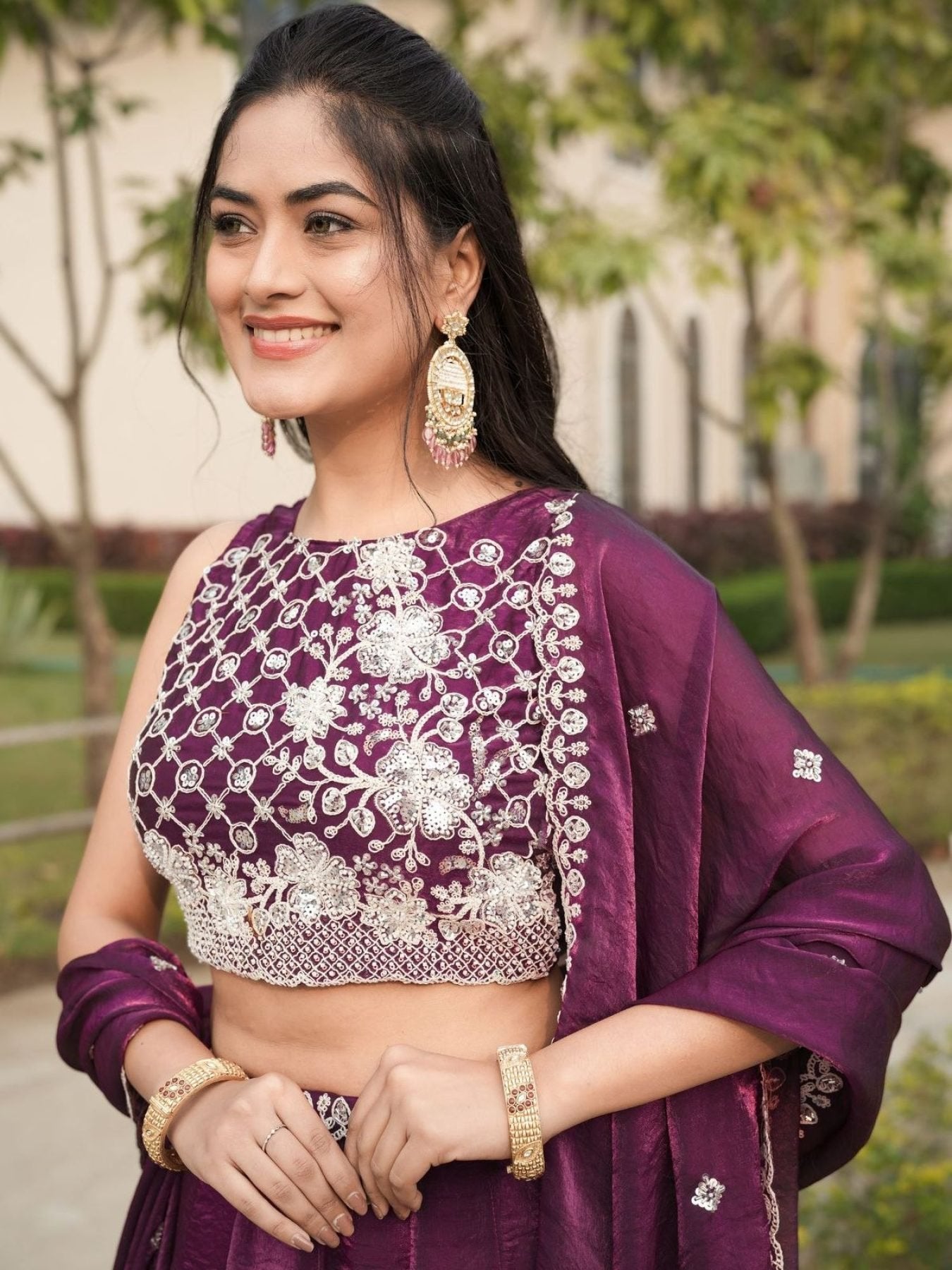 Fendi Silk Lehenga Choli with White Beads Work for Wedding Wear colour variant view