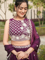 Fendi Silk Lehenga Choli with White Beads Work for Wedding Wear full drape view