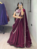 Fendi Silk Lehenga Choli with White Beads Work for Wedding Wear back view