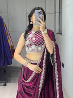 Fendi Silk Lehenga Choli with White Beads Work for Wedding Wear styling view