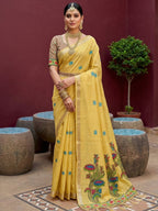 Yellow Cotton Saree for women - full front view | Snyvia