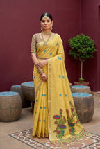Yellow Cotton Saree - drape and pallu detail