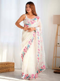 White Organza Saree for women - full front view | Snyvia