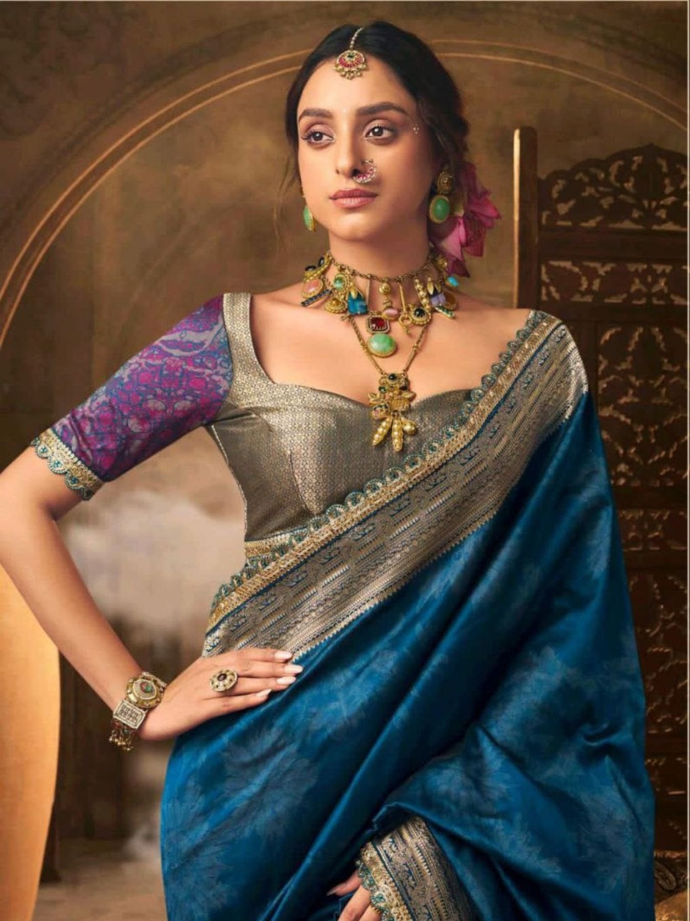 Blue Banarasi Saree for women - full front view | Snyvia