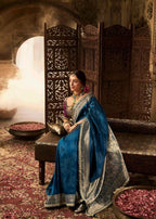 Blue Banarasi Saree - drape and pallu detail
