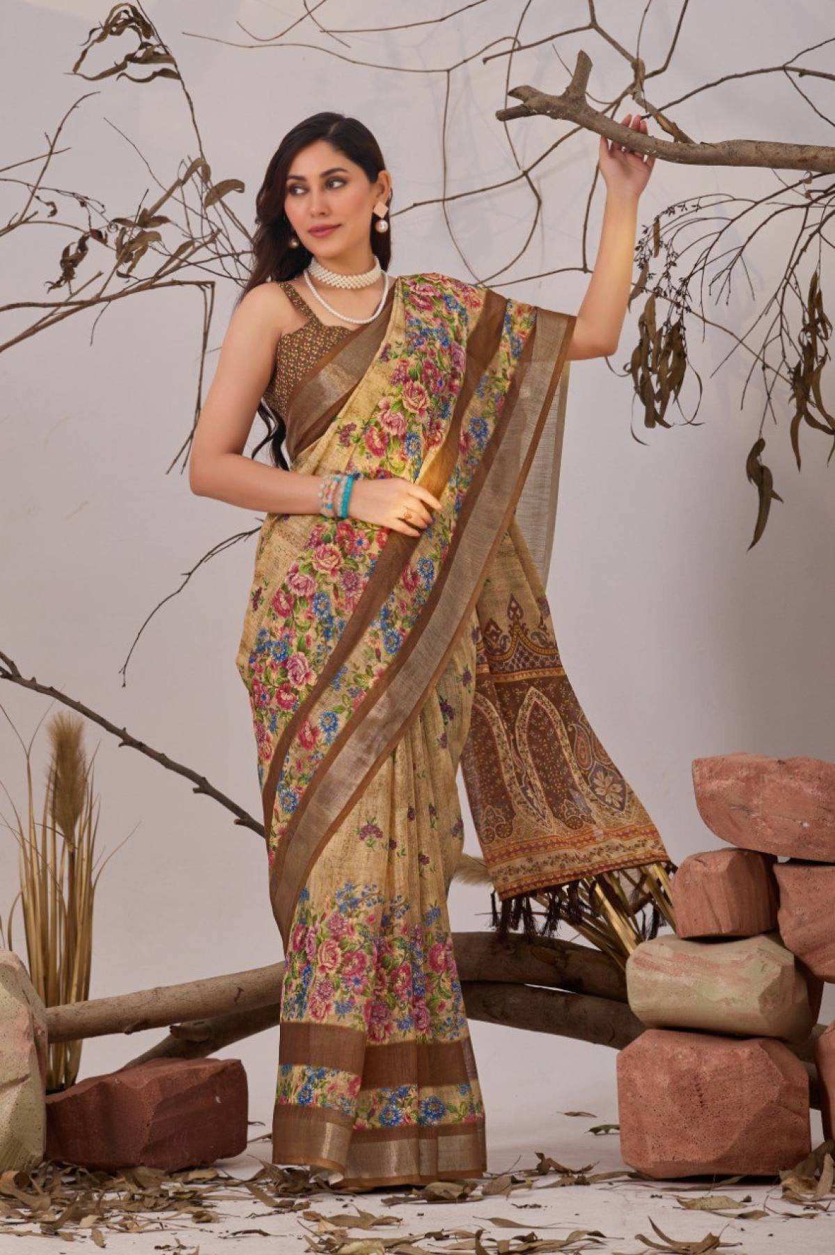 Cotton Saree - Print pallu design detail