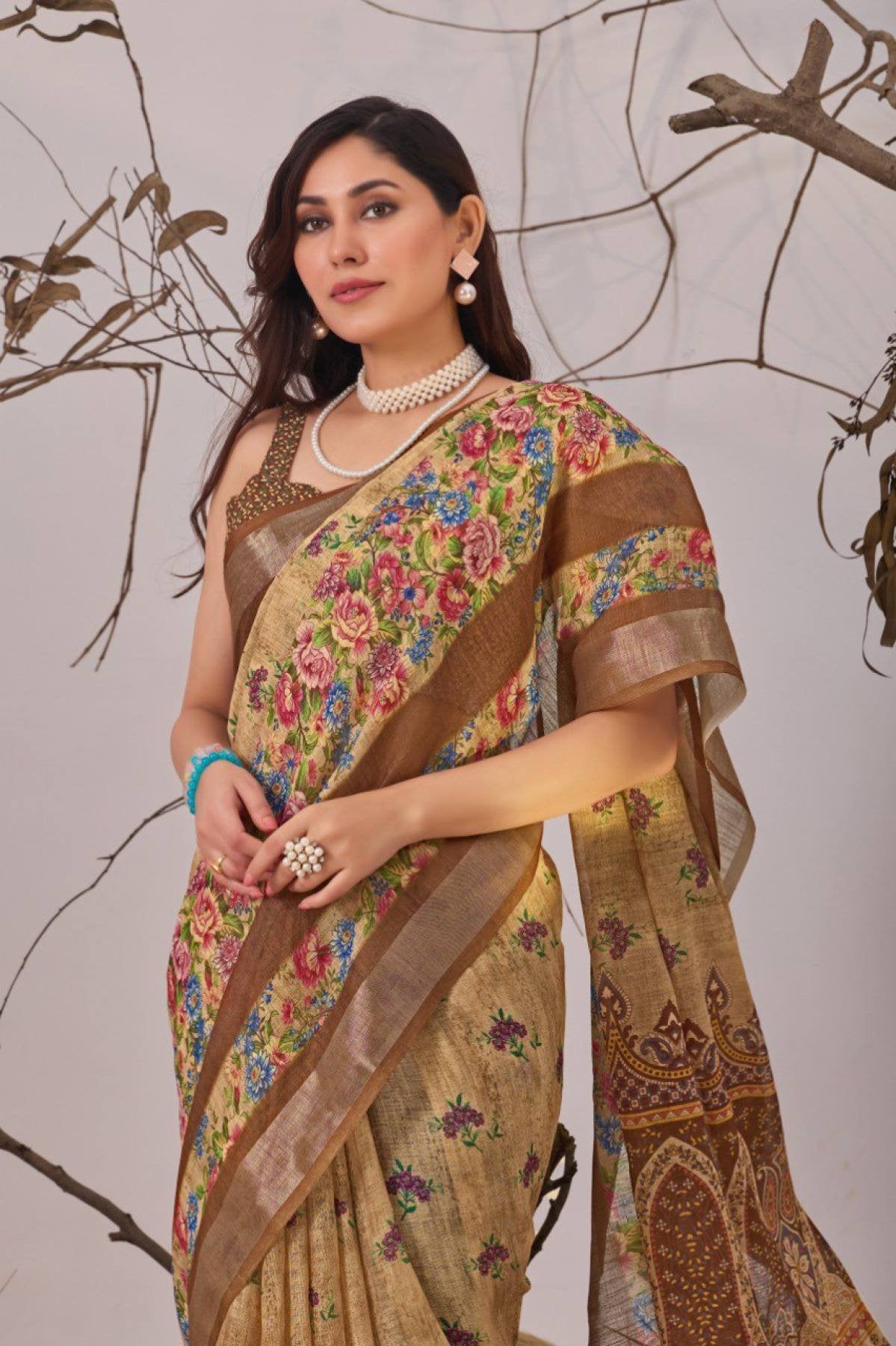 Cotton Saree - Print back view