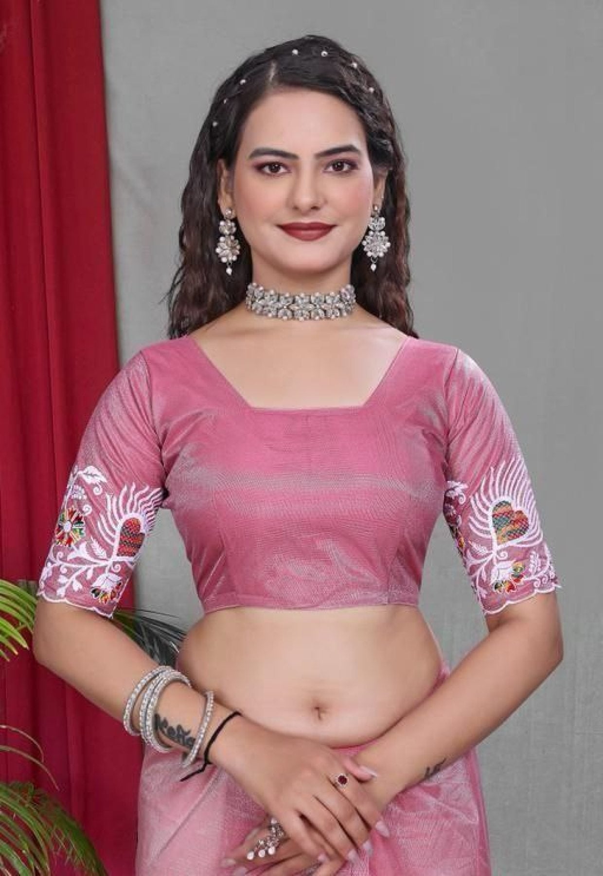 Net Saree - blouse and border close-up