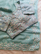 Green Organza Saree for women - full front view | Snyvia