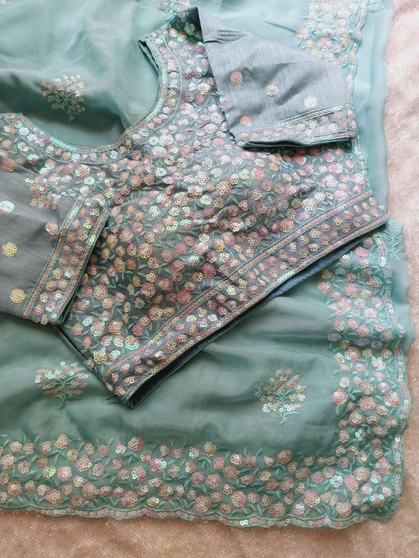 Green Organza Saree for women - full front view | Snyvia