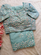 Green Organza Saree - blouse and border close-up
